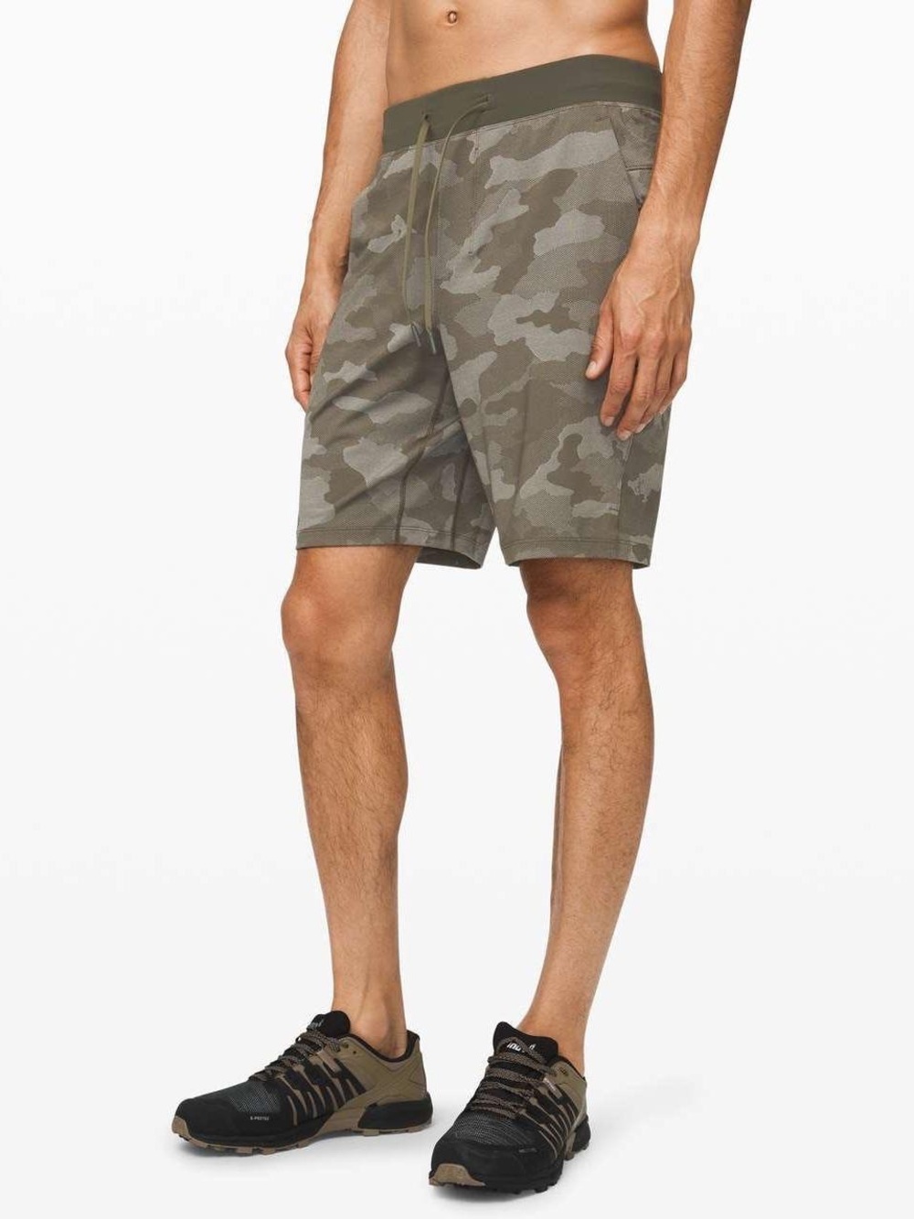 Lululemon T.H.E. Short 9" Linerless Shorts Variegated Mesh Camo Max Dark Olive